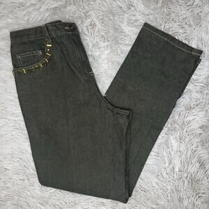 Womens RUBY RD. Petite Sz 6P Dark Green w/ Gold Metallic Straight Leg Jeans